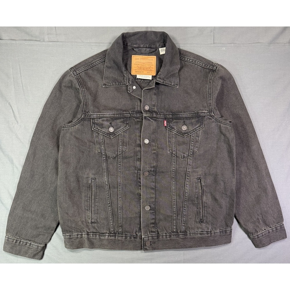Levi's Premium Men's Black Big E Denim Trucker Jacket Vintage Fit Size L Great!